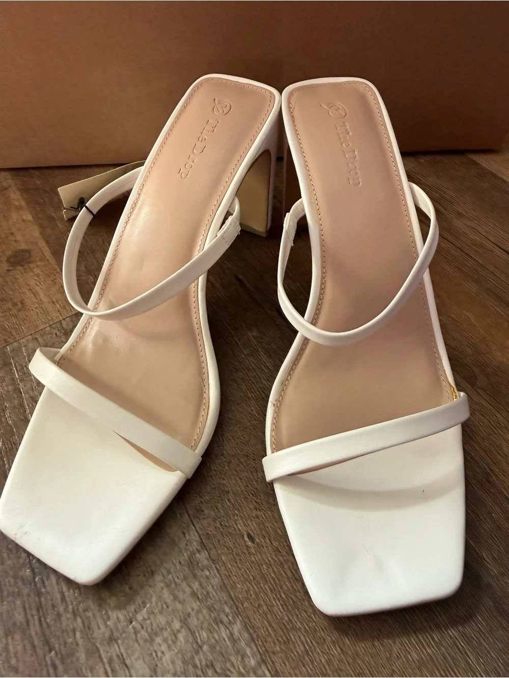 White Minimalist Strappy Square-Toe Heels